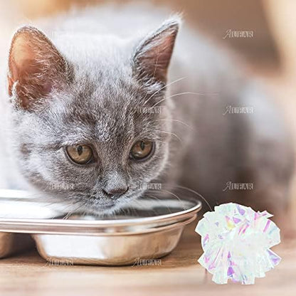 AUEAR, 20 Pack Dye Free Cat Crinkle Balls 2" Mylar Sounds Shiny Kitty Glitter for Cats - Image 3