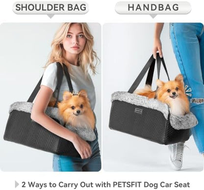PETSFIT Center Console Dog Car Seat, Portable Pet Car Seat with Safe Protective Hooks, Luxury Dog Car Seats for Small Dogs Includes Safety Leash and Storage Pocket for Pets Up to 9 lbs (Black) - Image 3