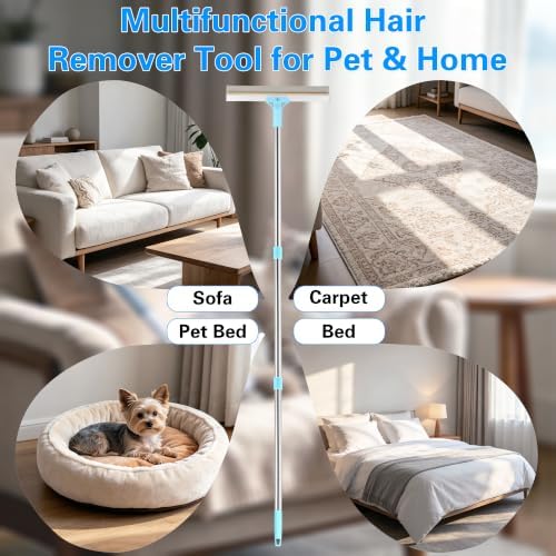 Carpet Rake for Pet Hair Remover, 54 Inch Adjustable Long Handle Pet & Human Hair Remover Tool Silicone Carpet Broom with 1 Lint Brush for Mats, Carpets, Couch and Furniture - Image 7