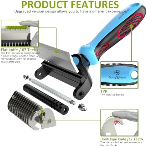Spring Blossoms-2 in 1 Professional Grooming Rake for Cats & Dogs-Dematting Comb for Easy Mats & Tangles Removing,Pet Brush Safe No More Nasty Shedding and Flying Hair (Blue) - Image 3