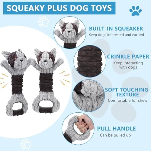 Letsmeet Plush Dog Squeak Toys with Crinkle Paper - Pull Interactive Tug of War Dog Toy, Great for Dental Health, Strengthening Bonds and Anxiety Relief for Puppies, Small, Medium, Large Dogs - Image 2