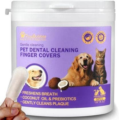 Probiotic Pet Dental Finger Wipes, Daily Oral Care, 50 Count by PawBubble