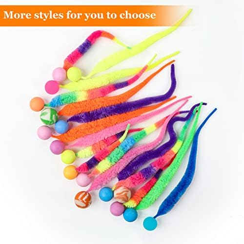 SHENGSEN Bouncy Ball with Tail Cat Toys-5 Packs,Magic Worm with Large Colorful Ball Toy for Cats,Fuzzy Worm Bouncy Balls Cat Toy - Image 6