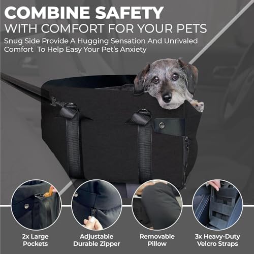 Center Console Dog Car Seat for Small Dogs and Puppies 5-13Lbs, Ideal Armrest Booster Car Travel Seat with Safety Protection Seat Belts, Storage Pockets - Reduces Anxiety (Black) - Image 6