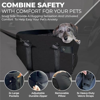 Center Console Dog Car Seat for Small Dogs and Puppies 5-13Lbs, Ideal Armrest Booster Car Travel Seat with Safety Protection Seat Belts, Storage Pockets - Reduces Anxiety (Black) - Image 6
