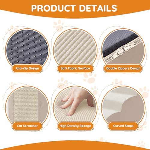 Ahpmeoa Dog Stairs for Small Dogs 19.7" H, Dog Ramp for Bed, 4-Step, Beige - Image 3
