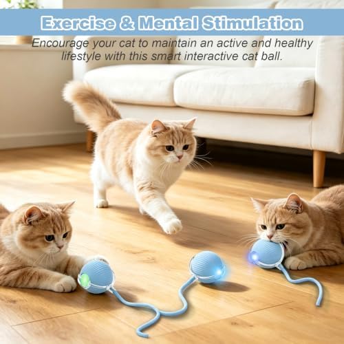 Automatic Interactive Rolling Cats Toys Ball for Indoor, Electric Automatic Rolling Pet Toy, 360° Smart Interactive Rolling Dog Ball Durable and Safe Material for Cat and Dog(Blue) - Image 4