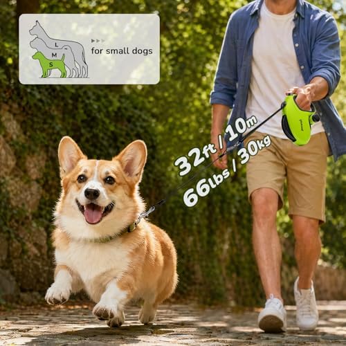 Pecute 32ft Retractable Dog Leash with Poo Bag Holder, Chew Proof Dog Leash with 360° Tangle-Free Extended, Anti-Slip Handle & Quick Brake Button, Suitable for Dogs Up to 66lbs in Weight - Image 3