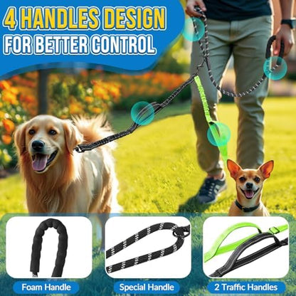 AUTOWT Double Leash for Two Dogs, No Tangle 360° Swivel Dual Dog Leashes with 4 Handles, Super Lightweight for Puppy, Reflective Adjustable Strap and Shock Absorbing Bungee - Image 2