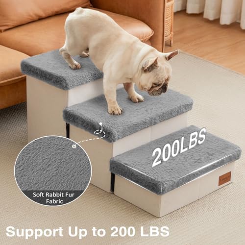 Love's cabin Dog Stairs for High Bed, Foldable Pet Stairs for Small Medium or Large Dogs Puppy with Storage for Bed or Couch, Cat Dog Steps Ramp with Zip up to 200 lbs, Grey, 3 Steps - Image 5