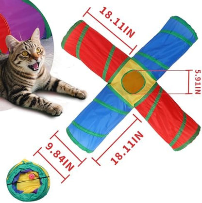 Pet Cat Tunnel, 4 Way Tunnels for Indoor Cats, Collapsible Pet Tunnel for Kitten, Puppy, Rabbit, 25cm-Wide Tunnels, Durable & Breathable, with Peek Hole Toy Ball - Image 7