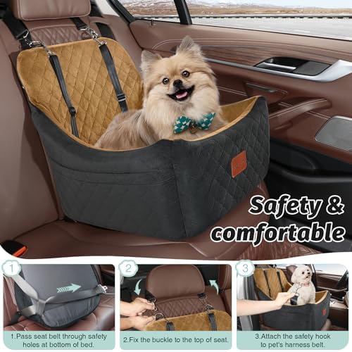 Lealchum Dog car seat for Medium Dogs,Easy to Install with Adjustable Straps,Anti Slip Bottom pet car Bed,Fully Detachable and Washable pet Travel Bed (Black/Coffee, Medium) - Image 7