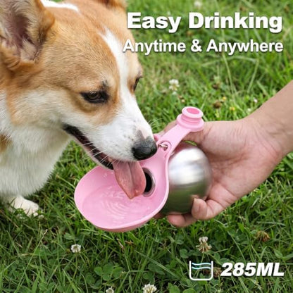 Spherical Portable Dog Water Bottle - Leak-Proof Travel Water Bowl for Pets, BPA-Free Plastic & Food-Grade Stainless Steel, Lightweight for Walking, Hiking, Outdoor (Metal - Stainless Steel) - Image 5
