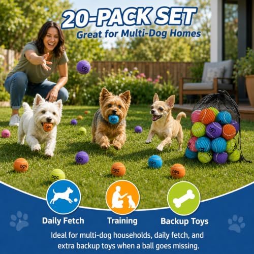 INSUM Small Tennis Balls for Dogs - 2 Inch 20 Pack Squeaky Dog Balls - Image 5