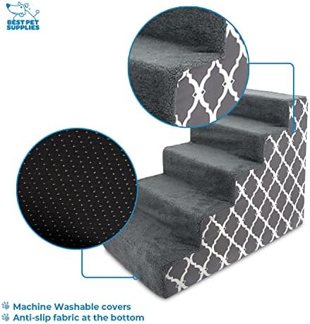 Best Pet Supplies Foam Pet Steps Cover for Small Dogs and Cats, Portable Ramp Stairs for Couch, Sofa, and High Bed Climbing (Cover Only) - Gray Lattice, 5-Step (Cover Only) - Image 3