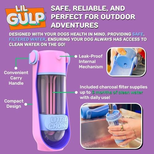 Lil Gulp Dog Water Bottle 15 Fl oz Filtered Portable Travel (Sherbet Soaker - Image 5