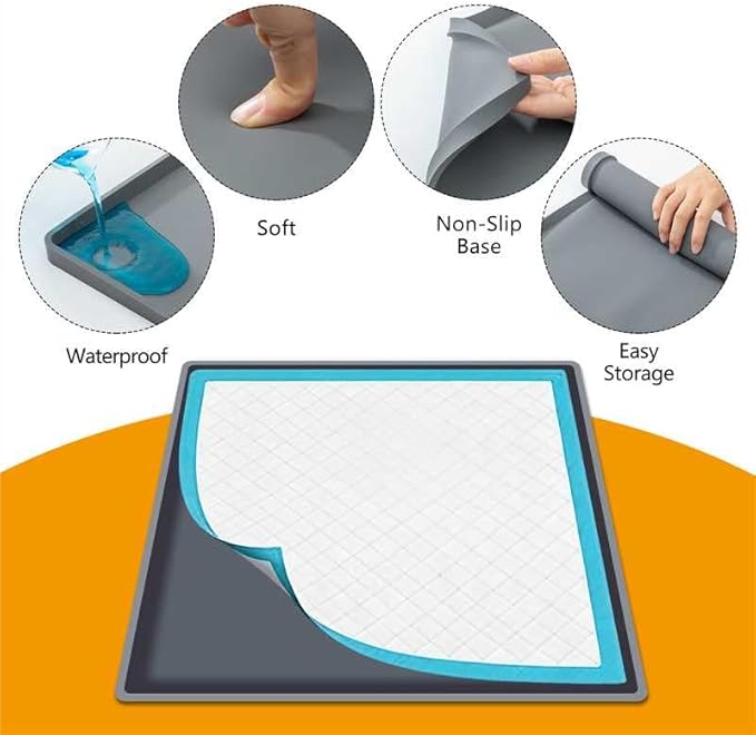 Silicone Dog Pee Pad Holder for Standard 24x24 in Pads, Non-Slip Leak-Proof Puppy Pad Tray, Portable Puppy Training Mat with Raised Edges for Floor Protection, Easy to Clean
