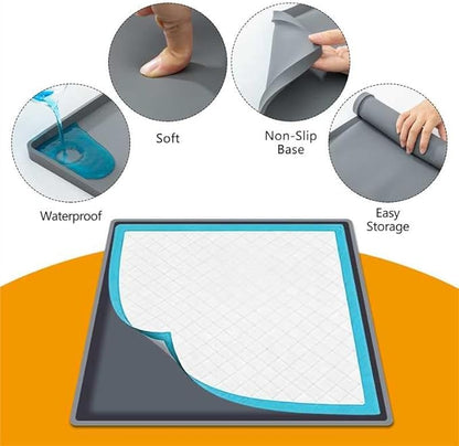 Silicone Dog Pee Pad Holder for Standard 24x24 in Pads, Non-Slip Leak-Proof Puppy Pad Tray, Portable Puppy Training Mat with Raised Edges for Floor Protection, Easy to Clean