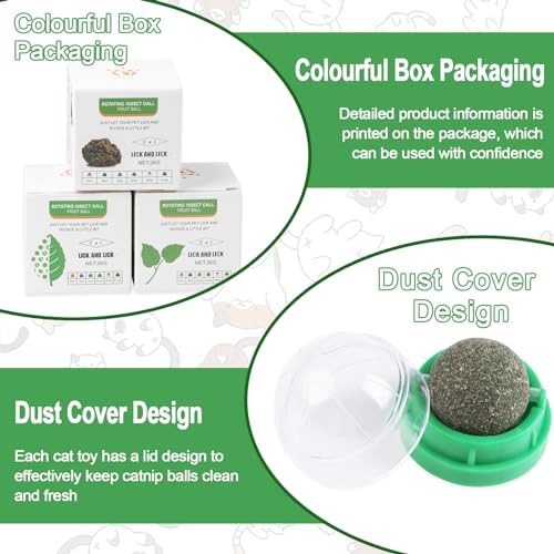 KIMOBER 6 Pack Catnip Ball for Cats,Edible Kitten Chew Toys with Catnip Silvervine Gall Fruit Flavors for Cats Lick Dental Teeth Cleaning Cats Wall Treats - Image 3