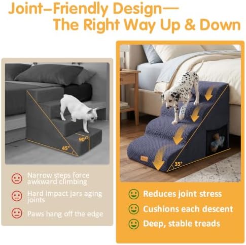 Topmart High Density Foam Dog Steps 4 Tiers, Extra Wide Deep Pet Steps - Image 2