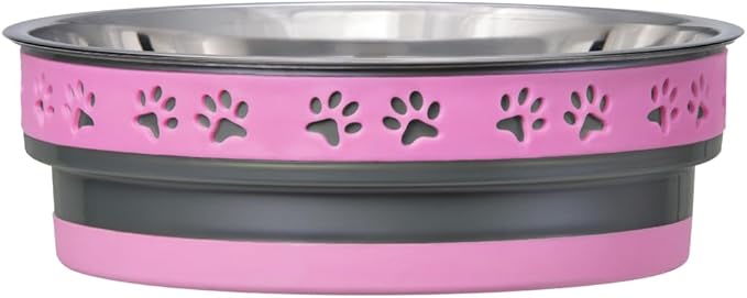 Loving Pets Corsa Dog Bowls- Stainless Steel Dog & Cat Bowls - Spill Proof Dog Food Bowl, Cat Bowl, Puppy Essentials & Pet Supplies Great for Home & Travel (Large 35-65 lbs, Fiery Pink)