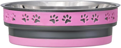 Loving Pets Corsa Dog Bowls- Stainless Steel Dog & Cat Bowls - Spill Proof Dog Food Bowl, Cat Bowl, Puppy Essentials & Pet Supplies Great for Home & Travel (Large 35-65 lbs, Fiery Pink)