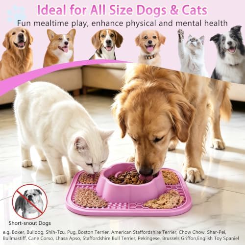 Slow Feeder Dog Bowls and Lick Mat for Dogs, Non-Slip Dog Bowl for Wet and Dry Food with Suction Cups for Slow Feeding & Anxiety Relief for Small to Large Dogs and Cats Pink - Image 4