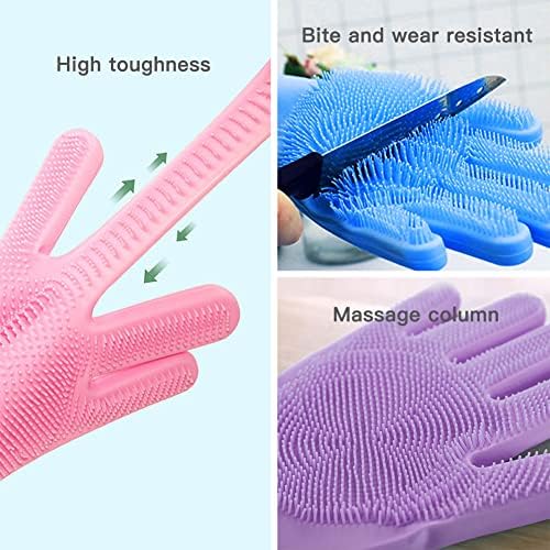 WAYUTO Long Sleeve Silicone Grooming Gloves - Cat & Dog Massaging, Hair Removal, Bathing, Shampoo Gloves for Kitchen, Bathroom and Pet Shop Use - Blue - Image 5