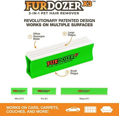 FurDozer Pet Hair Remover & Auto Detailing Tools - Cat & Dog Hair Remover for Carpets, Car Interiors, Couches, Bedding, & Pet Furniture (Green, (2 Pack) - X3 PRO) - Image 2