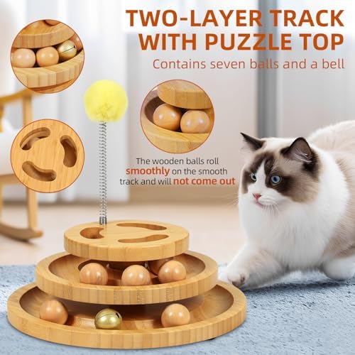 DoogCat Cat Ball Track with Puzzle Top, 3-Level Cat Ball Tower - Image 3