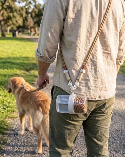 Portable Pet Travel Water Bottle and Food Container - 2-in-1 Detachable Dog Travel Cup for Walking, Hiking and Traveling - Leak-Proof, BPA Free & Food Grade Safety Material (Gray, Medium Size) - Image 2