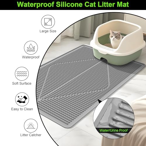 Mofason Cat Litter Mat Litter Trapping Mat XXL Grey Silicone Litter Box Mat - Image 4
