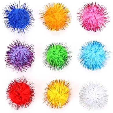 CABAX 1.8'' Assorted Color Sparkle Balls, Tinsel Pom Poms Puff Balls Glitter for Cat Kittens Toys DIY Christmas, 20 Pcs - Image 7
