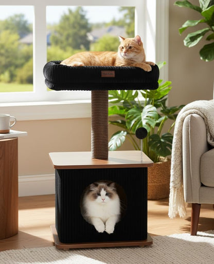 Small Cat Tree for Indoor Kittens, 30" Compact Modern Cat Tower by Purrlato