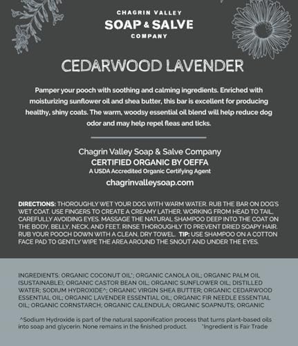 Chagrin Valley Soap & Salve Certified Organic Dog Shampoo and Conditioner - Dog Shampoo Itchy Skin Relief and Puppy Essentials - Natural Handmade Cedarwood Lavender, 3.8 oz Bar Soap - Image 6