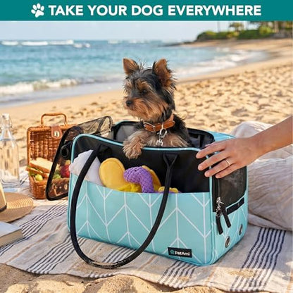 PetAmi Small Dog Purse Carrier with Pockets, Airline Approved, Chevron Teal - Image 7
