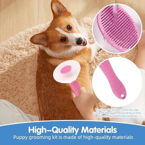 Aglads 3PCS Cat Rabbit Bunny Dog Grooming Kit, Self-Cleaning Slicker Cat & Dog Brush for Shedding, Fine-Needle Comb, Pet Nail Clipper & File for Long/Short-Haired Pets, Easy to Remove Loose (3, pink) - Image 7