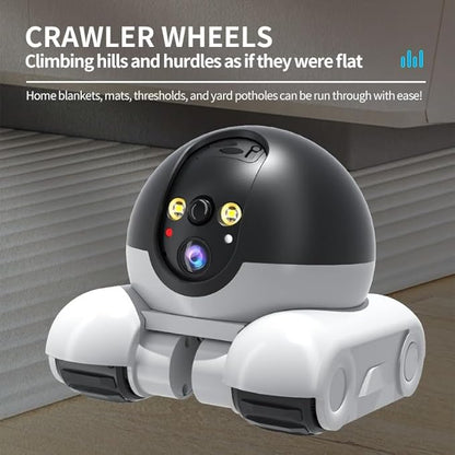 Movable 2MP+2MP Dual Lens Dual Screen Pet Robot 2.4 GHz WiFi Smart Home Security Camera P 360°/T 90° Rotation Monitoring Phone App 2 Way Audio Motion Detection Alerts Night Vision Cat Dog Camera