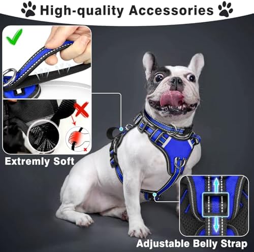 WINSEE Pet Harness Collar and Leash Set, All-in-one Reflective Dog Harness No Pull with Adjustable Buckles for Puppies, Small, Medium, Large, and Extra-Large Dogs (Medium, Dark Blue) - Image 2