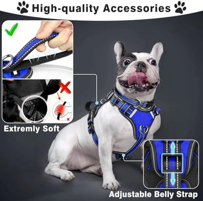 WINSEE Pet Harness Collar and Leash Set, All-in-one Reflective Dog Harness No Pull with Adjustable Buckles for Puppies, Small, Medium, Large, and Extra-Large Dogs (Medium, Dark Blue) - Image 2
