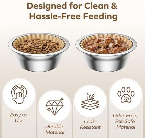 600 Pack Disposable Cat Bowl Liners with 2 Stainless Steel Bowls - Image 3