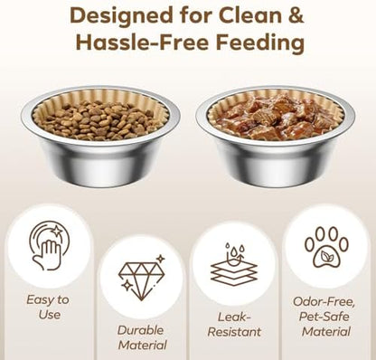 600 Pack Disposable Cat Bowl Liners with 2 Stainless Steel Bowls - Image 3