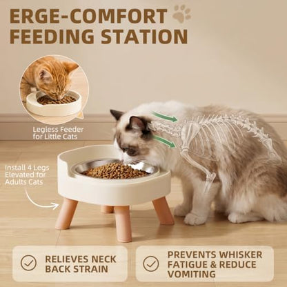 Elevated Cat Bowls, 2P Raised Cat Food and Water Bowl Set for Indoor Cats, Splash Proof with 2 Stainless Steel Pet Food Bowls for Cats ＆ Puppies, Whisker Friendly and Dishwasher Safe - White - Image 4