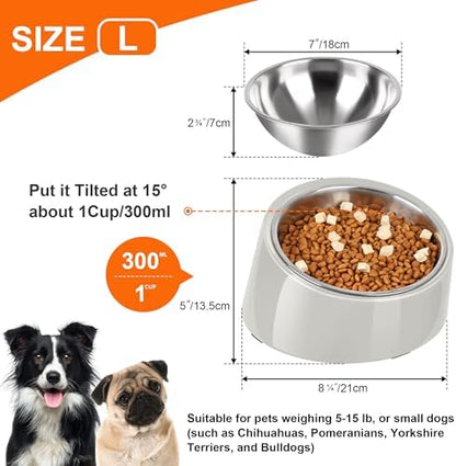 Tilted Dog Bowl Non-Slip & Non-Spill Pet Feeder with Elevated Detachable Melamine Stand, Easy to Get Food Dog Dish, L/300ml White - Image 2