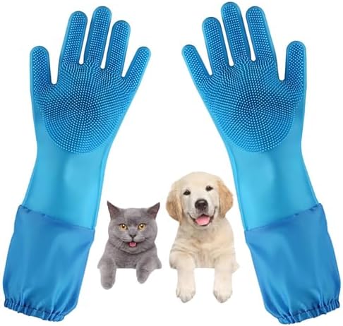 Dog Washing Gloves, Pet Grooming Gloves with Soft Brushes, Bathing and Massaging for Dogs and Cats, Silicone Heat Resistant Cleaning Gloves with High-Density Teeth (Blue) by Unknown