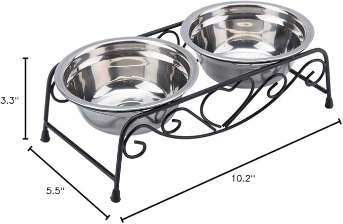 HURRISE Stainless Steel Dog Bowls, Set of 2, Double and Food Bowls, Non-Slip Resin Station, for Small-Medium Dogs and Cats