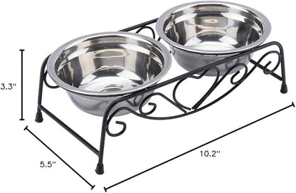 HURRISE Stainless Steel Dog Bowls, Set of 2, Double and Food Bowls, Non-Slip Resin Station, for Small-Medium Dogs and Cats