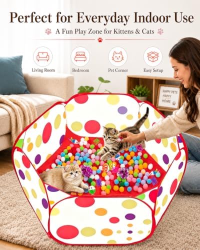 Cat Ball Pit with 227 Pcs Interactive Cat Toys, Enrichment Toys for Bored Indoor Cats Self Play, Include Pom Pom Balls Jingle and Crinkle Balls, Springs and Mice Toy for Kitten Fun and Exercise - Image 6
