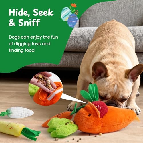 Nocciola Carrot Dog Toys – Easter Squeaky Toys-in-Toys: 5 Small Carrots Inside a Large Plush Carrot with Squeaker & Crinkle Sounds for Small, Medium, Large Breeds, Spring Pet Gifts - Image 4