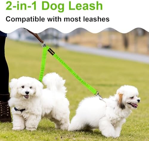 MingXpet 2 Dog Leash, Dog Leash for 2 Dogs, 360° Swivel No Tangle Double Walking Training Leashes for Large Dogs that Pull, Comfortable Shock Absorbing Reflective Bungee, Green - Image 7